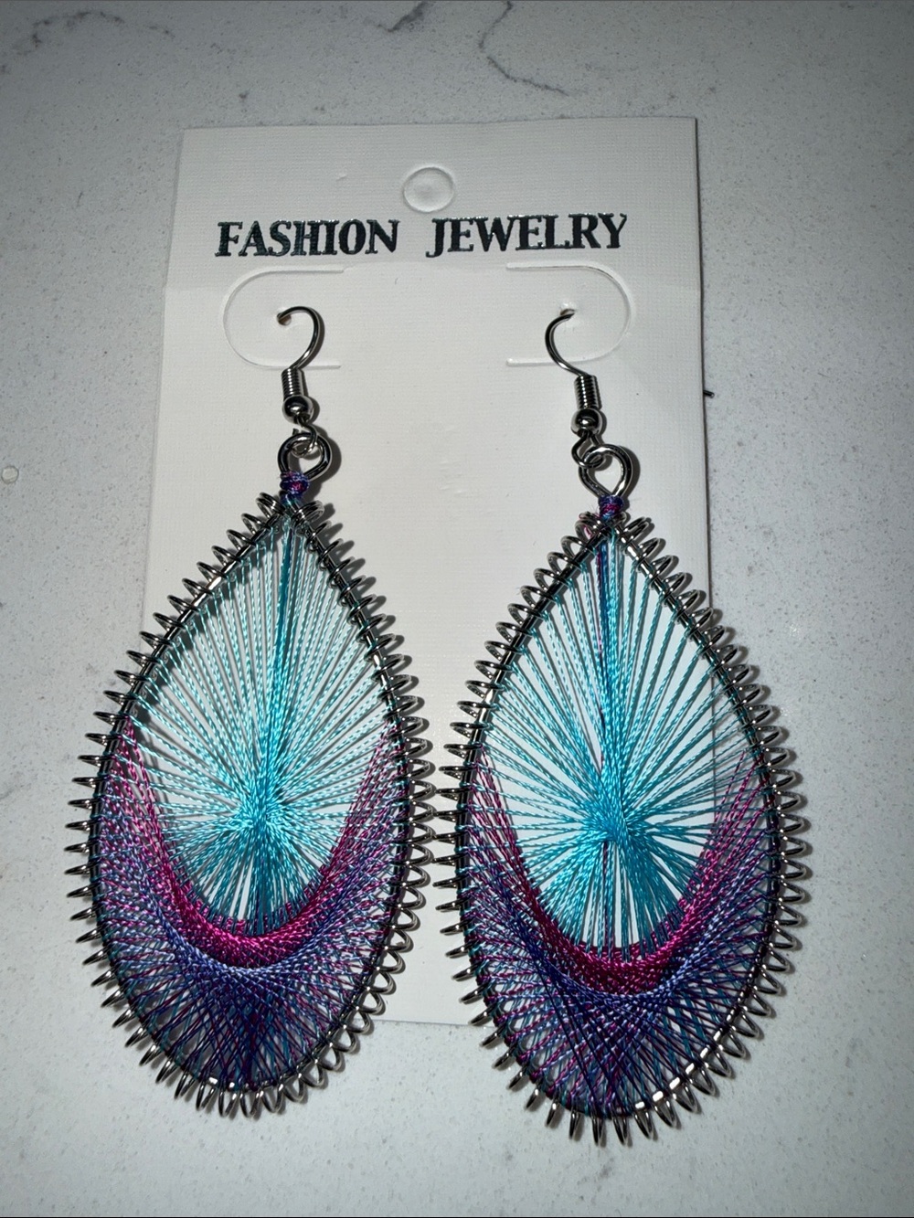 Fashion Jewelry Teardrop Thread-Wrapped Earrings in Turquoise & Purple